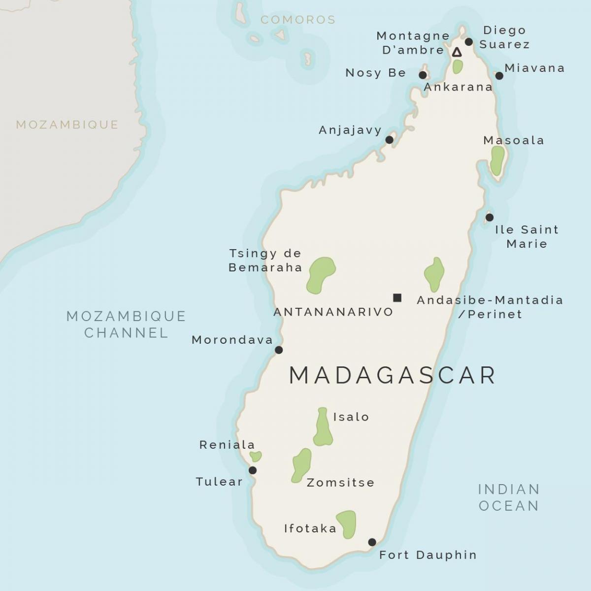 mapa ng Madagascar at nakapaligid na isla