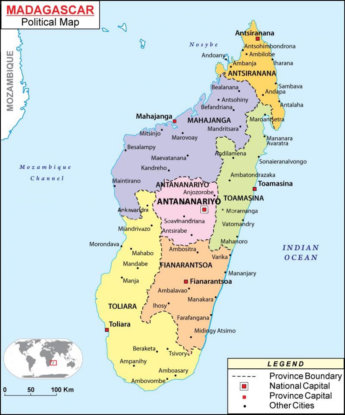 mapa ng pampulitikang mapa ng Madagascar