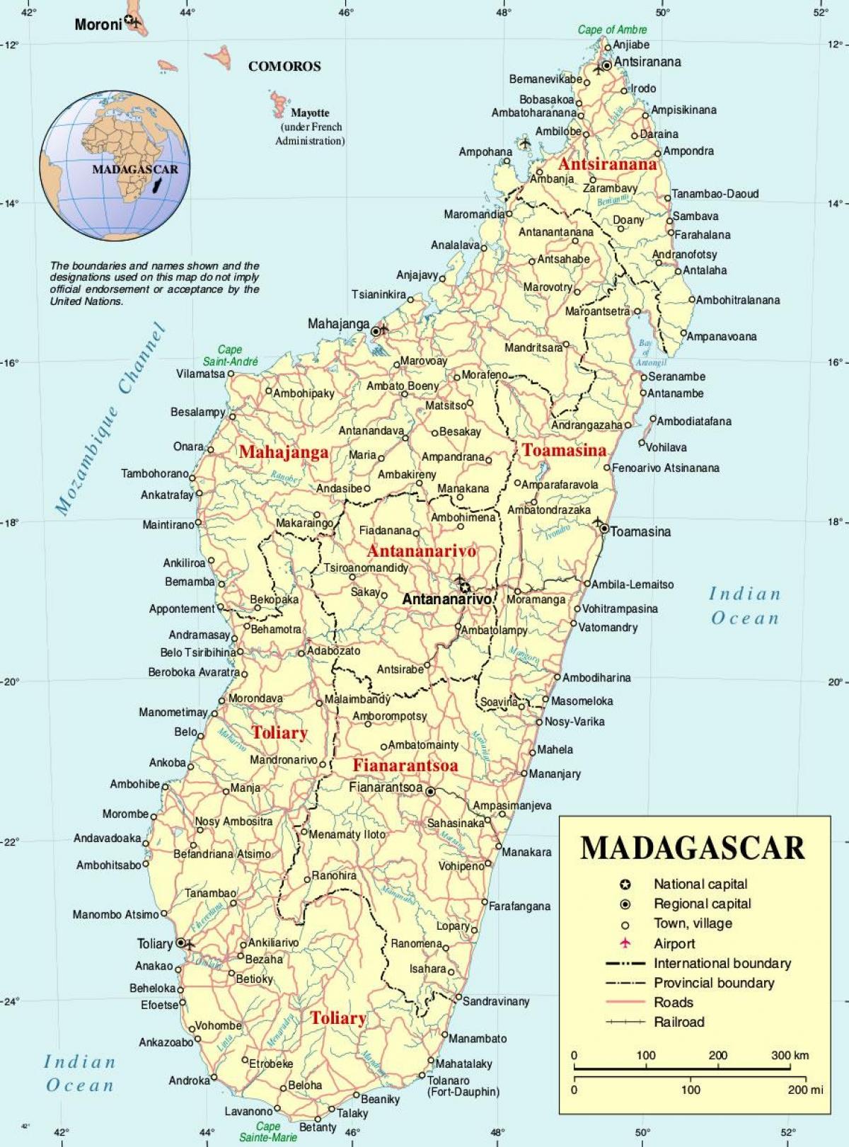 Madagascar mapa na may mga lungsod