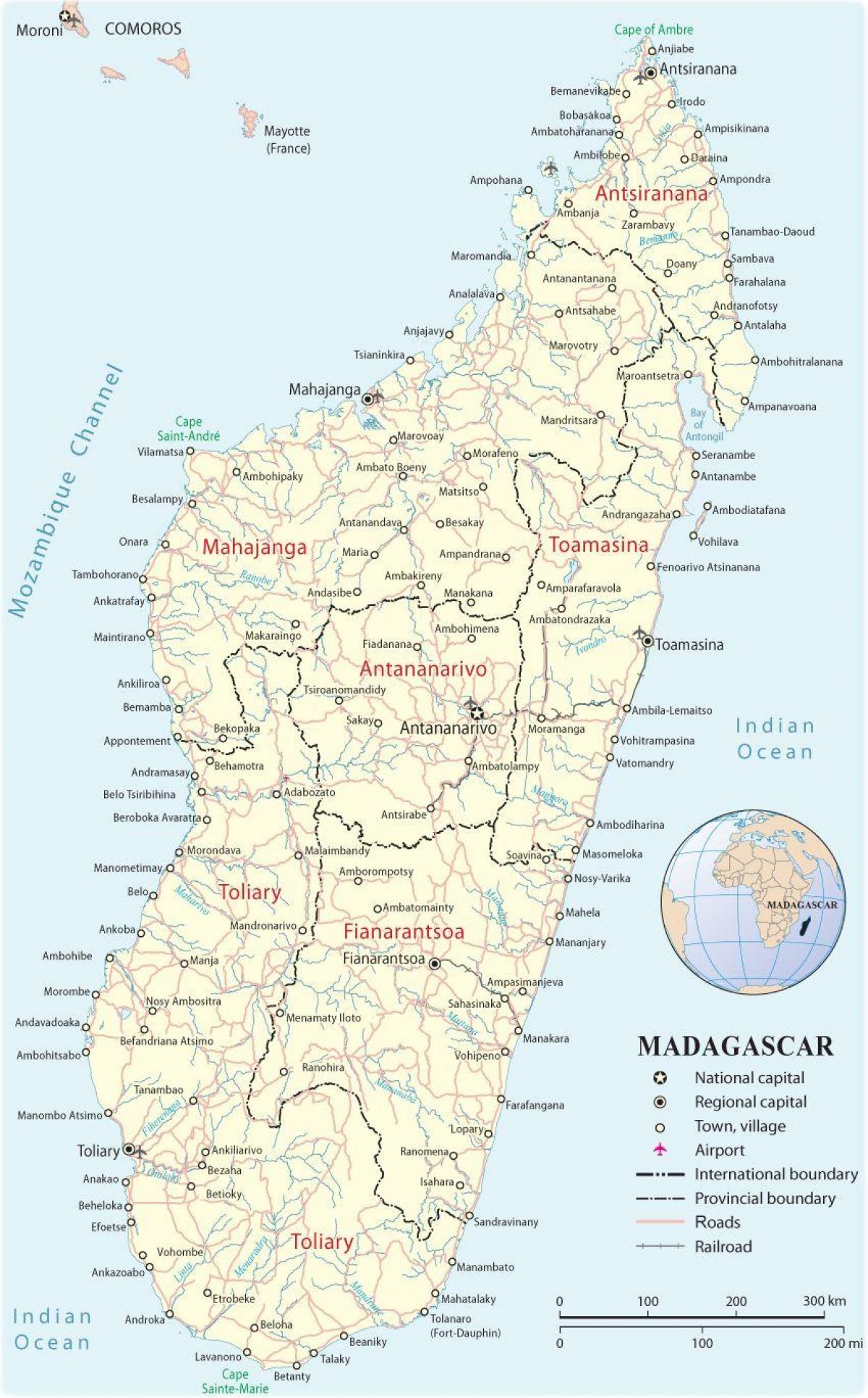 mapa ng Madagascar paliparan